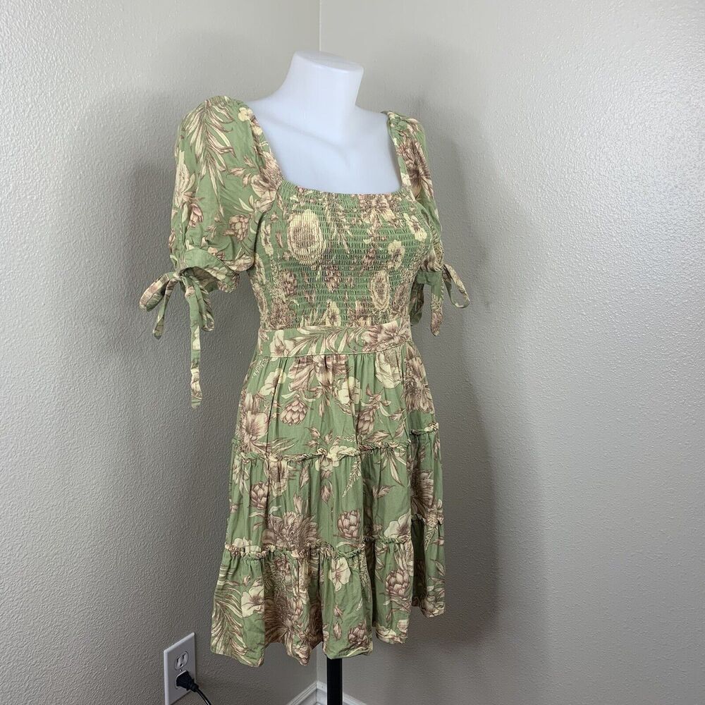 Aguabendita Romantic Floral Puff Sleeve Mini Dress Target Green Women’s Sz XS